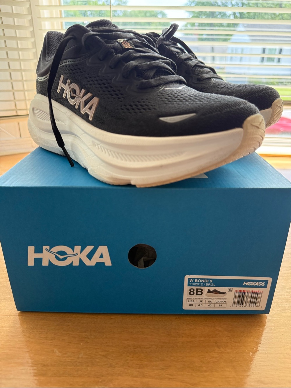 Hoka Women’s Black and White Bondi 9 Running Shoes
